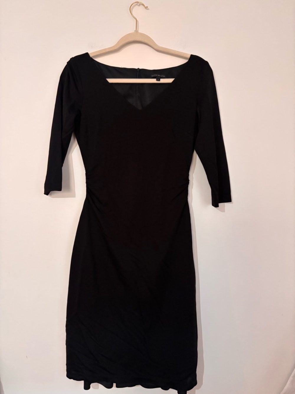 David Meister Black Midi V-Neck Sheath Dress